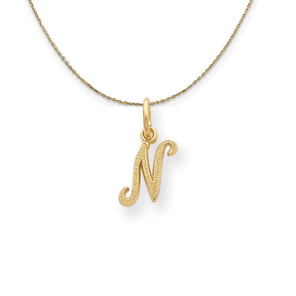 Sadie 14k Yellow Gold Satin Script Initial Necklace Letter N - 22 Inch
